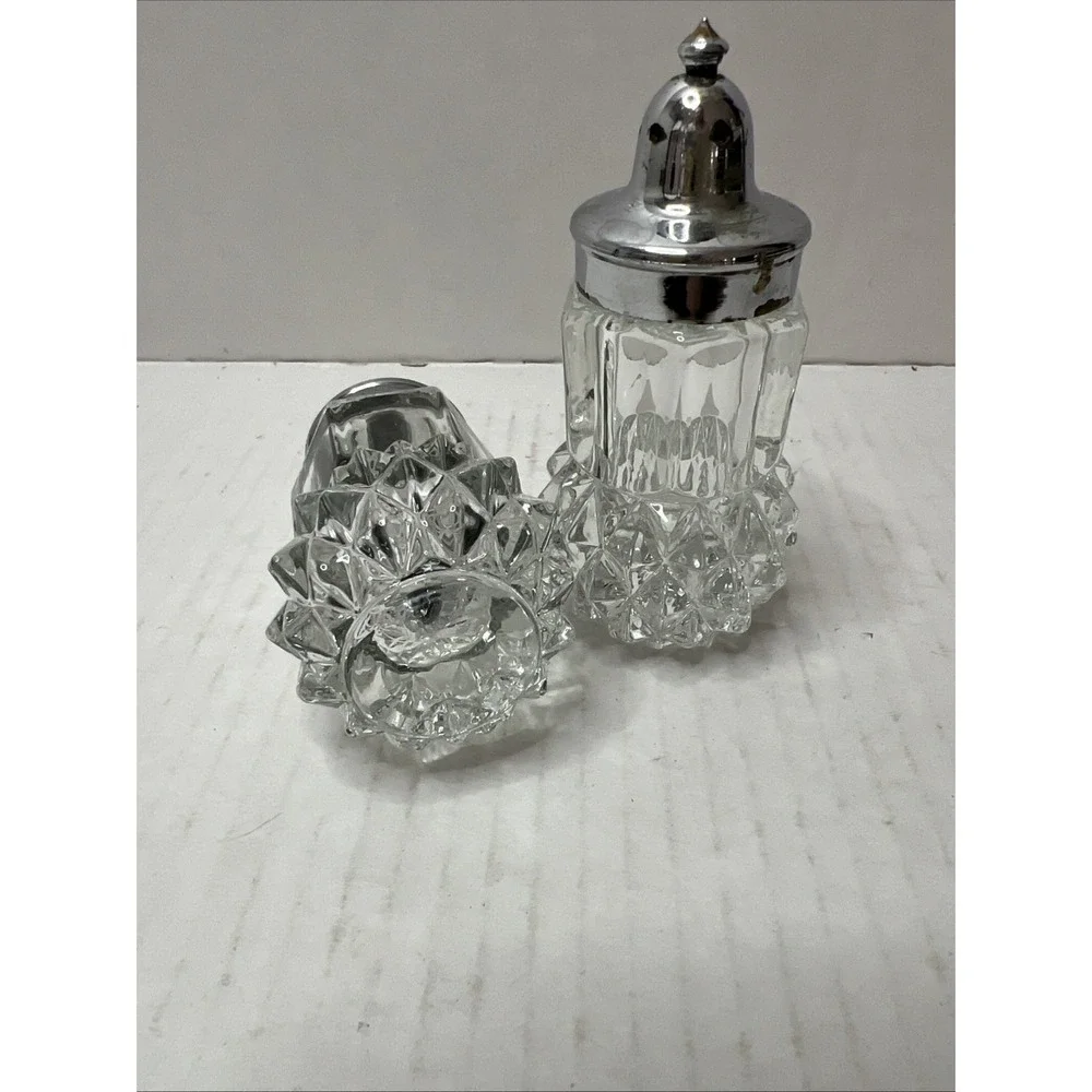 VINTAGE ~DIAMOND CUT GLASS SALT & PEPPER SHAKERS